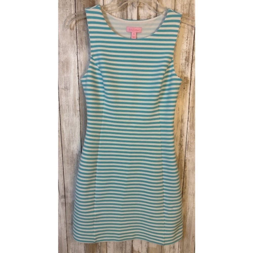 Lilly Pulitzer Striped Sheath Dress Womens XS Turquoise White Excellent Cutout - Picture 7 of 9